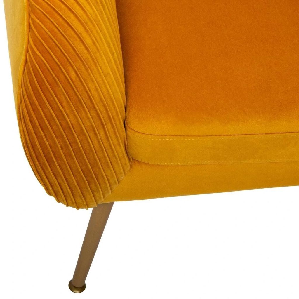 Bordázott bársonyszövet fotel, arany lábakkal, napsárga - olympe - butopêa